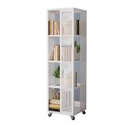 NESPIQ Bibliothèque Chambre Étagère à Livres Étagères en Fer avec Bibliothèque À roulettes Étagères Rotatives À 360 ° Étagère À Livres sur Pied en Métal(White,4 Tier)