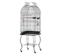 NESPIQ Cage Volière pour Oiseaux Cage À Oiseaux en Métal avec Support Et roulettes Grande Cage avec Plateau Amovible 4 Portes Et 2 Mangeoires pour Perroquets Aras Cage pour Oiseaux