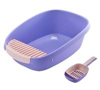 NESPIQ Maison De Toilette pour Chat Grand Bac À Litière pour Chat Ouvert À Dossier Haut avec Pelle, Bac À Litière pour Chat À L'air Libre Facile À Nettoyer Bac À Litière Chat(Purple,44x61x22 cm)