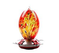 NESPIQ Mangeoire à oiseaux en verre soufflé à la main pour l'extérieur - Convient pour le jardin, le jardin, la terrasse (rosso, 21 x 13 cm)