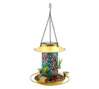 NESPIQ Mangeoire À Oiseaux Extérieur Jardin Panneaux Métalliques avec 3 Tasses d'alimentation en Eau Mangeoire À Oiseaux Suspendue avec Lumière pour Nourrir Les Oiseaux Sauvages pour Terrasse