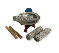 NessaStores Kit de 7 pièces de sauge avec bâtons Palo Santo, bâtons de sauge blanche, coquille d'ormeau et trépied pour le nettoyage de la maison, le soulagement du stress et la méditation JC-211
