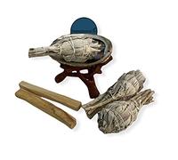 NessaStores Kit de 7 pièces de sauge avec palo Santo, sauge blanche, coquille d'ormeau et trépied en bois pour le nettoyage de la maison, le soulagement du stress et la méditation JC-210