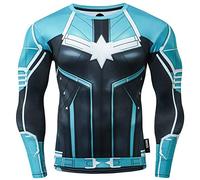 Nessfit T-shirt de compression thermique à manches longues pour homme Motif super-héros, Captain Wonder Blue, XL