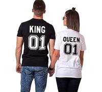 Nest Home Couple Shirt T-Shirt 100% Coton Tees Shirts pour Roi Reine Imprimé 01 Tops à Manches Courtes Anniversaire Cadeau d'amour 2 Pièces Chemise Casual Été (Noir + Blanc, King-XL+Queen-XL)
