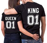 Nest Home Couple Shirt T-Shirt 100% Coton Tees Shirts pour Roi Reine Imprimé 01 Tops à Manches Courtes Anniversaire Cadeau d'amour 2 Pièces Chemise Casual Été (Noir, King-L+Queen-M)