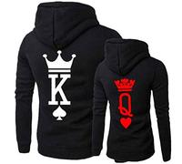 Nest Home Couples Hommes Femme Sweat à Capuche Couronne King Queen Impression Manches Longues Hooded Sweatshirt Pull Hoodie Tops (Gris Noir, King XL+Queen S)