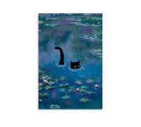 Nestemfo Poster sur toile représentant un chat Monet - Motif nénuphars - 40 x 60 cm