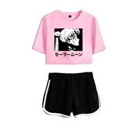 Nesthome Sailor Moon Shorts de Course Vêtements Set 2 Pièce Été Coton Crop Tops + Shorts Pantalons Fitness T-Shirt