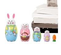 Nesting Dolls Animal |Russian Nesting Dolls, Wooden Handmade Bunny Doll, 5-piece Set, Cute Little Bunniefor Kids Teens Adults Students Crafted FrHoliday Party Favor Office Playroom Living Room Bedroom