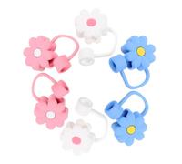 NESTINGHO 6 Pièces Bouchons de Paille en Silicone à Fleurs Réutilisables, Faciles à Transporter, Protection Anti-poussière pour Pailles de 10mm, à Main ou Pochon