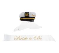 NESTINGHO Chapeau de Capitaine Marine Blanc en Tissu Respirant Voile et Écharpe, Chapeau de Future Mariée pour Camping et Mariages Plage