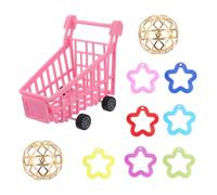 NESTINGHO Chariot Mini en Plastique Interactif 10 Pièces et Perroquets Balles Métalliques Creuses Anneaux D'étoile pour Améliorer L'équilibre et Réduire la Solitude