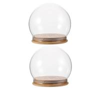 NESTINGHO Cloche D'exposition en Verre Ronde avec Socle en Bambou, Lot de 2 Pièces, Affichage à 360 Degrés pour Décoration Intérieure et Plantes Petites