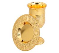NESTINGHO Coupe à Vin Dorée en Métal Soucoupe, Accessoires Judaïques pour Kiddouch, Set Complet pour Cérémonies de Shabbat et Pâque