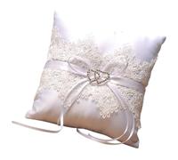 NESTINGHO Coussin Porte-Alliance en Dentelle Blanche à Motif de Deux Cœurs pour Mariage, Accessoires Élégants en Polyester, pour Cérémonie et Soirée Romantique