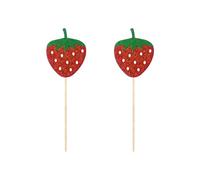 NESTINGHO Décorations de Gâteau Décor Pratique 12 Pièces Fraise en Tissu Paillettes, 12 Piques Bambou 10cm pour et Fêtes