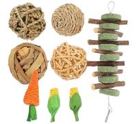 NESTINGHO Ensemble de 8 Jouets en Bois pour Hamsters et Lapins, Accessoires Ludiques pour Petits Animaux, Favorisant Bien-être et Activité