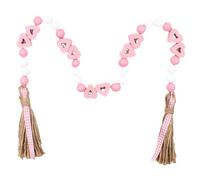 NESTINGHO Guirlande de Perles Décoratives en Bois Naturel avec Pompons en Fil de Jute Forme Cœur 15 M Décoration Romantique Saint-Valentin Accessoire DIY pour Maison et Fête