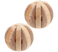 NESTINGHO Jouets à Mâcher avec Clochette en Bois Naturel pour Hamster et Lapin Beige, Lot de 2 Pièces de Boule pour Broyage des Dents et Décompression