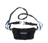 NESTINGHO Laisse pour Chien Résistante avec Ceinture Noire en Nylon, Poche Zippée Intégrée, Poignée Double et Élastique Rétractable, pour Randonnée et Jogging