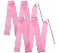 NESTINGHO Lot de 2 Rubans de Gymnastique pour Garçon et Filles Poignée en Bois et Ruban en Soie Rose, pour Danse et Twirling, Améliore Fonctions Corporelles