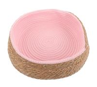 NESTINGHO Panier pour Chien et Chat Rotin Tissé Naturel Lit Ronde Respirant Résistant Aux Griffures Coussin Doux pour Chiots et Chats Nid Confortable pour Animaux à Domicile Petite Rose