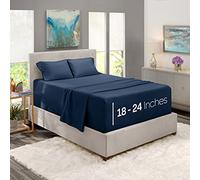Nestl Draps à Poches très Profondes - Convient aux Matelas de 45,7 à 61 cm de Profondeur, Parure de lit à Poches très Profondes, 4 pièces pour lit Double, draps à Poches Profondes, draps Bleu Marine