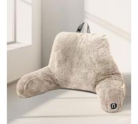 Nestl Fur Reading Pillow, Stylish Back Pillow for Bed Sitting Up, Faux Fur Bed Chair Pillow with Arms, Reading Pillows for Sitting in Bed Adult & Kids, Sit Up Back Support Pillow for Bed Rest - Linen