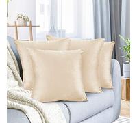 Nestl Lot de 4 Housses de Coussin décoratives Confortables en Velours Doux et Solide pour extérieur, canapé, lit et Voiture, 45,7 x 45,7 cm, Beige crème