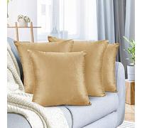 Nestl Lot de 4 Housses de Coussin décoratives Confortables en Velours Doux et Solide pour extérieur, canapé, lit et Voiture, 45,7 x 45,7 cm, Camel doré
