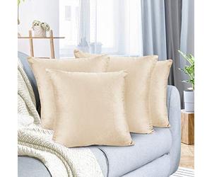 Nestl Lot de 4 Housses de Coussin décoratives Confortables en Velours Doux et Solide pour extérieur, canapé, lit et Voiture, 45,7 x 45,7 cm, Beige crème