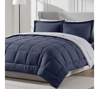 Nestl Parure de lit 7 pièces pour Grand lit - Couette réversible Bleu Marine pour Toutes Les Saisons - Parure de lit avec Drap Plat et Drap-Housse, taies d'oreiller et Couvre-oreillers