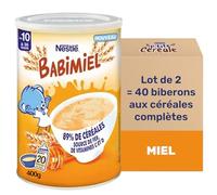 Nestlé - BABIMIEL Céréales Bébé - Goût Miel - Alimentation Bébé dès 10 mois - Avec 89% de Farine de Blé, Orge, Seigle, Maïs, Avoine - Enrichies en Fer et vitamines C, D - Céréales Petit Déjeuner