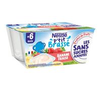 Nestlé Bébé - P'Tit Brassé - Banane Fraise - sans Sucres Ajoutés - Laitage dès 6 Mois - 4X100g