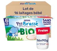 Nestlé Bébé - P'Tit Brassé Bio - Fraise - Laitage dès 6 Mois - 4 X90g