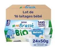 Nestlé Bébé - P'tit brassé BIO mini nature sans sucres ajoutés - dès 4/6 mois - 6 x 50g