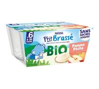 Nestlé bébé P'tit Brassé BIO Pomme Pêche - Pack de 4 - Laitage dès 6 mois (Lot de 6)