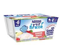 Nestlé Bébé P'tit Brassé Fraise Banane sans sucres ajoutés - Laitage dès 6 mois - 4 x 90g