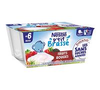 Nestlé Bébé P'tit Brassé Laitage Fruits rouges sans sucres ajoutés - dès 6 mois - 4 x 90g (L'emballage peut varier) (Lot de 6)