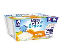 Nestlé Bébé P'tit Brassé - Laitage Mangue sans sucres ajoutés - dès 6 mois - 4 x 90g (Lot de 6)
