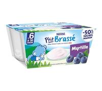 Nestlé Bébé P'tit Brassé Myrtille - Laitage dès 6 mois - 4 x 100g (L'emballage peut varier)