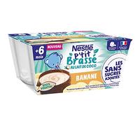 Nestlé Bébé - P'tit Brassé Végétal Laitage Lait coco Banane sans sucres ajoutés - dès 6 mois - 4 x 90g