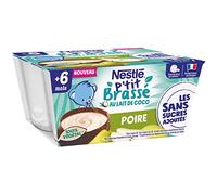 Nestlé Bébé P'tit Brassé Végétal Laitage Lait coco Poire sans sucres ajoutés - dès 6 mois - 4 x 90g (Lot de 6)