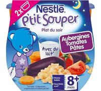 Nestlé Bébé - P'tit Souper Aubergines Tomates Pâtes - Plat Légumes et féculents dès 8 mois - 2 x 200g