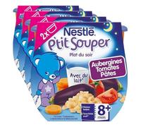 Nestlé Bébé - P'tit Souper Aubergines Tomates Pâtes - Plat Légumes et féculents dès 8 mois - 2 x 200g