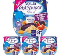 Nestlé Bébé - P'tit Souper Aubergines Tomates Pâtes - Plat Légumes et féculents dès 8 mois - 2 x 200g (Lot de 4)