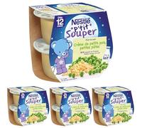Nestlé Bébé - P'tit Souper Crème de Petits Pois Petites Pâtes - Plat Légumes et féculents dès 12 mois - 2 x 200g (Lot de 4)