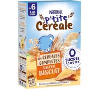 NESTLÉ BÉBÉ - P'TITE CÉRÉALE SAVEUR BISCUIT AUX CÉRÉALES COMPLÈTES 0 SUCRES AJOUTÉS DES 6 MOIS BOÎTE 270G