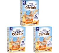 NESTLÉ BÉBÉ - P'TITE CÉRÉALE SAVEUR BISCUIT AUX CÉRÉALES COMPLÈTES 0 SUCRES AJOUTÉS DES 6 MOIS BOÎTE 270G (Lot de 3)